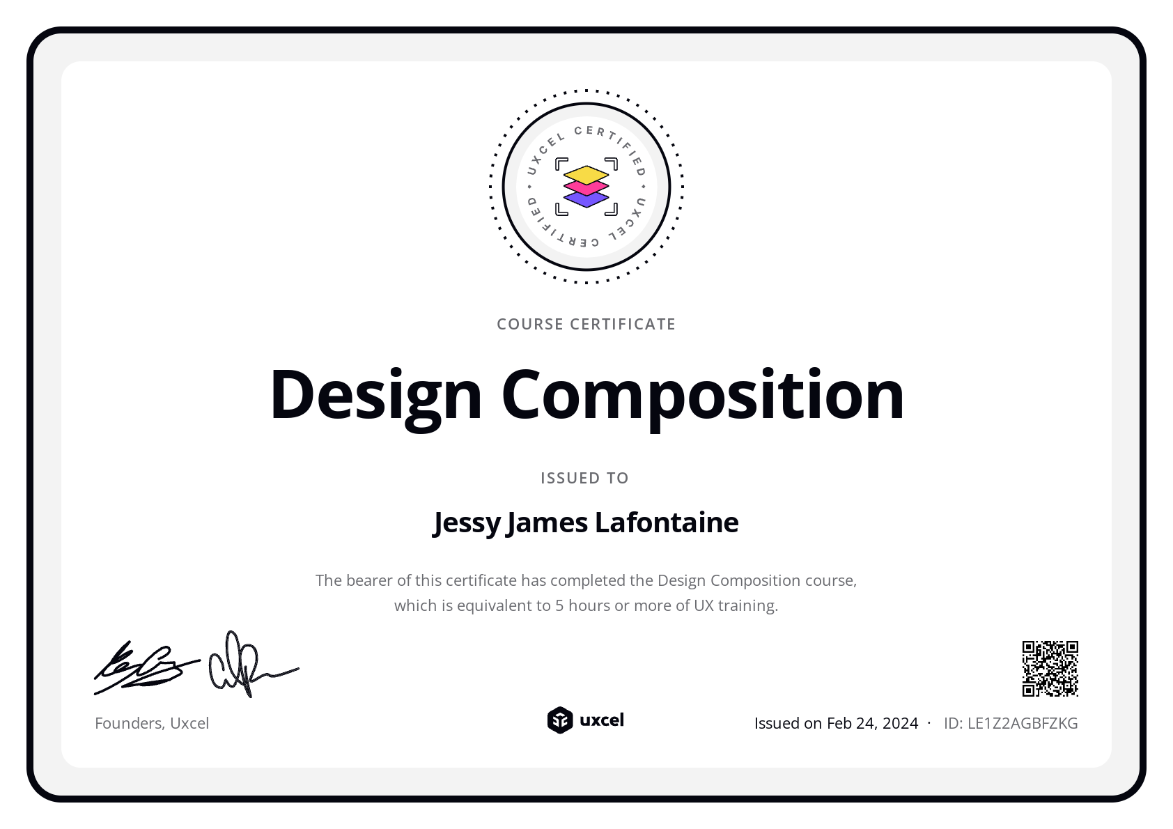 Jessy James Lafontaine's certificate